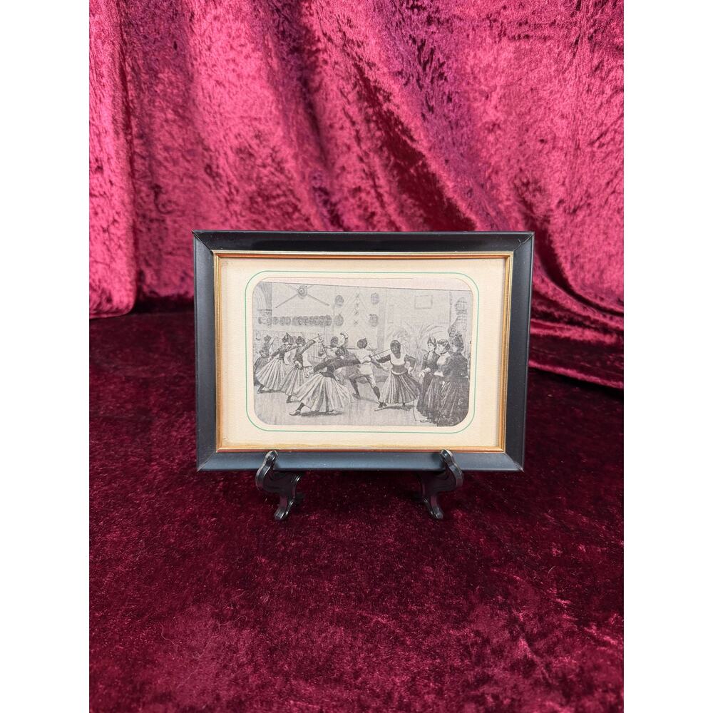 Antique Wall Art - Framed Print - Edwardian Women Fencing - 7.5 x 5.5"